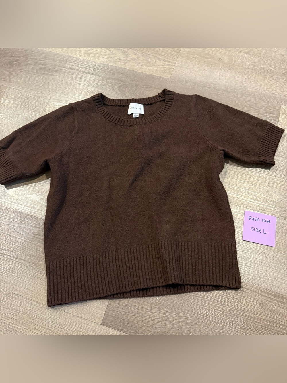 Pink Rose Dark Brown Knit Crewneck